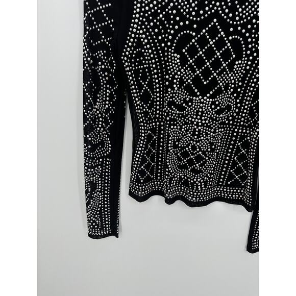 Mango USA Black Studded Sheer Mesh Long Sleeve Shirt Size L Grunge Emo Y2K - Picture 3 of 7